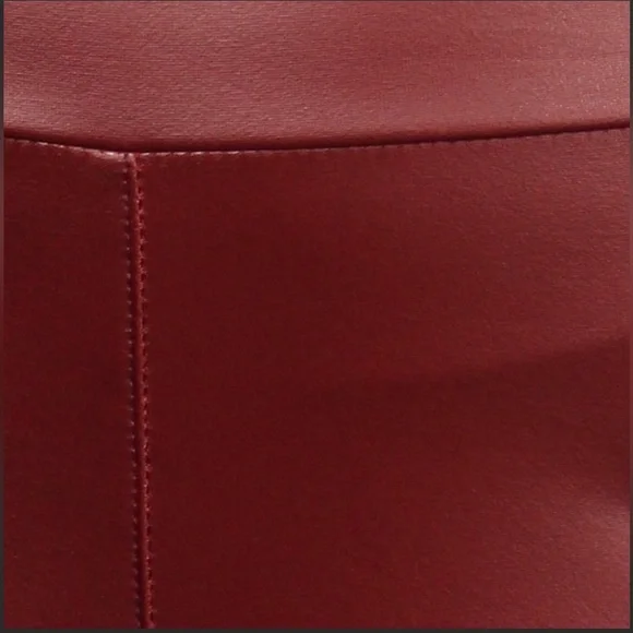 Faux Vegan Leather High Waist Tummy Control Leggings Burgundy Wine - Picture 3 of 3